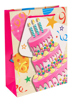 Dream cards Пакет подарочный с мат. лам. С Днём Рождения! Яркий тортик 18х24х8.5 см (M),210 г ПКП-34