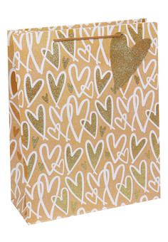 Dream cards Пакет подарочный с мат.лам. и глиттером Сердечки, жёлтые, 18х23х10 см, 210г ППК-1793