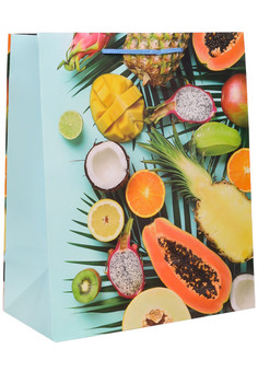 Пакет подарочный с глянцевой ламинацией 32,4x44,5x10,2 см  (XL) Тропические фрукты, 157 г ППК-7468