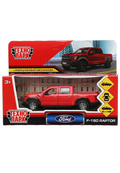 Машина металл FORD F150 RAPTOR 12 см, двери, багаж, инерц, красный, кор. Технопарк в кор.2*36шт