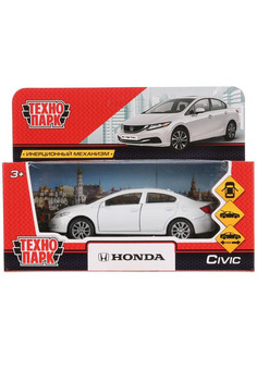 Машина металл HONDA CIVIC длина 12 см, двери, багаж, инерц, белый, кор. Технопарк в кор.2*36шт