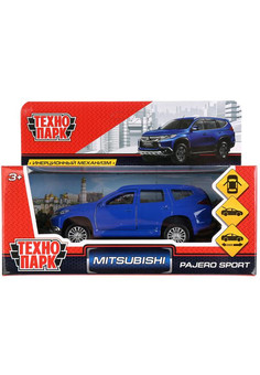 Машина металл MITSUBISHI PAJERO SPORT 12 см, двери, баг, инер, СИНИЙ, кор. Технопарк в кор.2*36шт