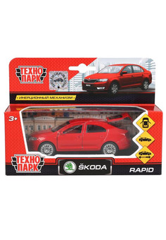 Машина металл SKODA rapid, 12 см, двери, багаж., инерц., красная, кор. Технопарк в кор.2*24шт