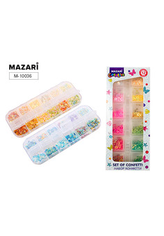 Набор конфетти, 12 цветов, пластиковая коробка (ш-5,5см,в-13см), 11 видов в ассортименте, ОПП-упаков