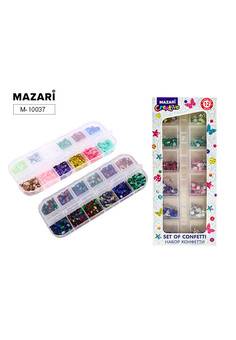 Набор конфетти, 12 цветов, пластиковая коробка (ш-5,5см,в-13см), 6 видов в ассортименте, ОПП-упаковк
