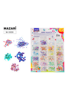 Набор конфетти, 24 цвета, 12 видов в ассортименте, ОПП-упаковка с подвесом (ш-19,5см, в-25см)