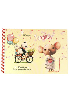 Альбом для рисования А4 32л. ПАНДА И МЫШОНОК (32-5145) цветной спирали, офсет