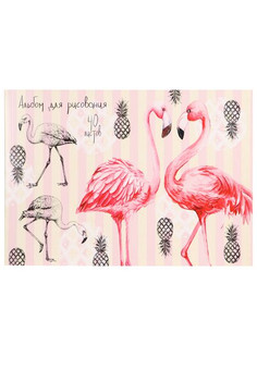 Альбом для рисования А4 40л. АНАНАСЫ И ФЛАМИНГО (40-1219) КБС,1 диз. в кор,5шт.в сп,офс., отр. блок