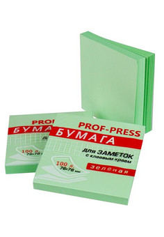 Бумага для заметок с клеевым краем ЗЕЛЕНАЯ (ЗБ-1553) 76х76 мм, 100л, кратно 12