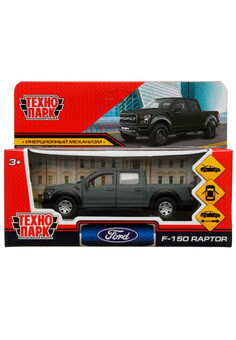 Машина металл FORD F150 RAPTOR SOFT 12 см, двери, багаж, инерц, серый, кор. Технопарк в кор.2*36шт