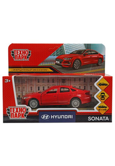 Машина металл HYUNDAI SONATA длина 12 см, двери, багаж, инерц, красный, кор. Технопарк в кор.2*36шт