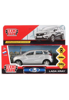 Машина металл LADA XRAY длина 12 см, двери, багаж, инерц, серебристый, кор. Технопарк в кор.2*36шт