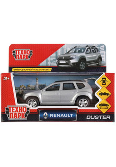 Машина металл RENAULT DUSTER 12 см, двери, багаж, инерц, серебристый, кор. Технопарк в кор.2*36шт
