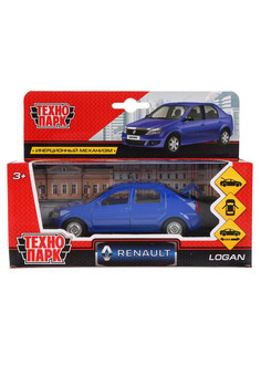 Машина металл RENAULT LOGAN 12 см, двери, багажн, инерц, синий, кор. Технопарк в кор.2*36шт