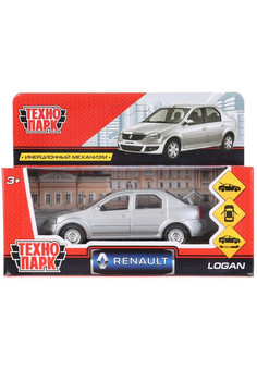 Машина металл RENAULT LOGAN длина 12 см, двери, багаж, серебристый, кор. Технопарк в кор.2*36шт
