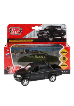 Машина металл UAZ PICKUP МАТОВЫЙ черный, 12 см, откр дв, багаж, инерц., кор. Технопарк в кор.2*36шт