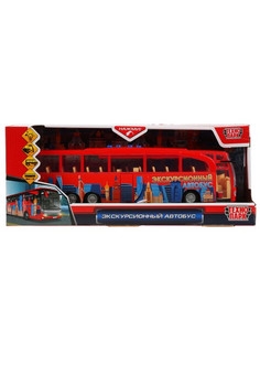 Машина свет+звук экскурсионный автобус 30см,пластик,4 кнопки,инерц,красный в кор Технопарк в кор24шт