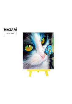 Алмазная мозаика с мольбертом  КОТЕНОК С БАБОЧКОЙ,21х25 см, 1 дизайн, частичная выкладка,  ОПП упако