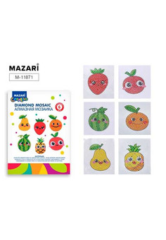 Алмазная мозаика 6,5х8см ФРУКТЫ, на стикере, 6 штук в наборе, ОПП-упаковка