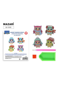 Алмазная мозаика на магните СОВУШКИ 7,5х7,5см, 4 штуки в наборе, ОПП-упаковка