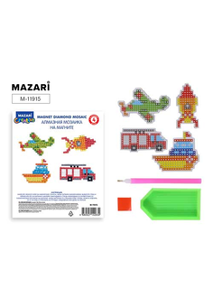 Алмазная мозаика на магните ТРАНСПОРТ 7,5х7,5см, 4 штуки в наборе, ОПП-упаковка