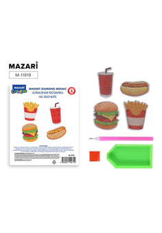 Алмазная мозаика на магните ФАСТФУД 7,5х7,5см, 4 штуки в наборе, ОПП-упаковка
