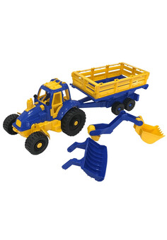 481142 Трактор с прицепом (+ ковш и грейдер в прицепе)