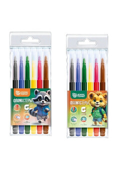 Фломастеры Schoolformat ЯРКИЕ ЗВЕРЯТА классические 6 цв. кругл. корп. смываемые блист. упак.