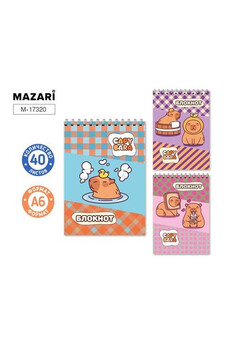 Блокнот А6, 40 л., обложка картон, блок офсет, клетка, на спирали, ассорти 3 дизайна