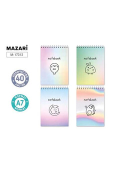 Блокнот А7, 40 л., обложка картон, блок офсет, клетка, на спирали, ассорти 4 дизайна