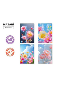 Блокнот А7, 40 л., обложка картон, блок офсет, клетка, на спирали, ассорти 4 дизайна