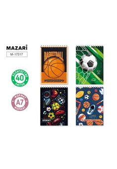 Блокнот А7, 40 л., обложка картон, блок офсет, клетка, на спирали, ассорти 4 дизайна