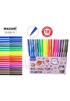 Фломастеры КОТИК, 18 цв, вентилируемый колпачок, корпус круглый, ПВХ- упаковка с европодвесом