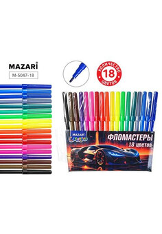 Фломастеры МАШИНА, 18 цв, вентилируемый колпачок, корпус круглый, ПВХ- упаковка с европодвесом