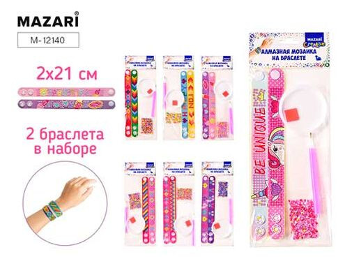 Браслет с выкладкой стразами, размер 21Х2 см, 2 шт., 8 наборов в ассортименте, ОПП-упаковка, изображение 2