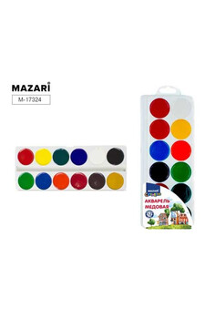 Акварель медовая, 12 цветов, без кисти, пластиковый пенал с европодвесом