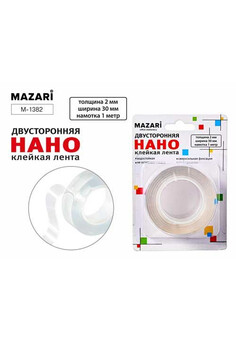 Лента клейкая двусторонняя прозрачная НАНО, намотка 1 м, ширина 30 мм, толщина 2 мм