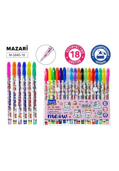 Набор ручек гелевых MEOW, с ароматизированными чернилами, 18 цв. (12 цв. с блестками + 6 цв. флуор.)