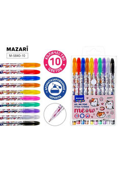 Набор ручек гелевых с блёстками MEOW, с ароматизированными чернилами, 10 цв., пулевидный пиш.узел 0.