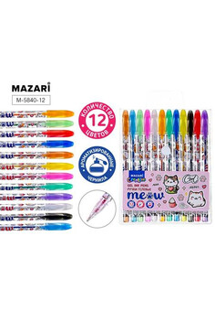 Набор ручек гелевых с блёстками MEOW, с ароматизированными чернилами, 12 цв., пулевидный пиш.узел 0.