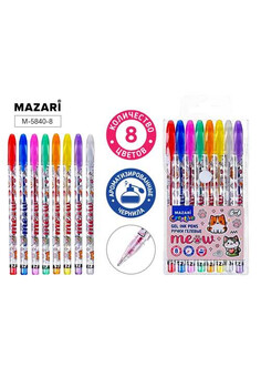 Набор ручек гелевых с блёстками MEOW, с ароматизированными чернилами, 8 цв., пулевидный пиш.узел 0.9