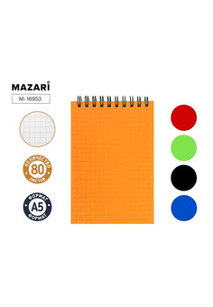 Блокнот А5, 80 л., обложка пластик, блок офсет, клетка, на спирали, ассорти 5 цветов, изображение 1