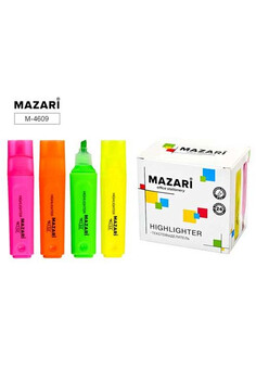 Текстовыделитель, 4 цвета (жёлтый, зелёный, оранжевый, розовый), скошенный наконечник, ширина линии 