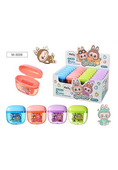 Точилка пластиковая ЗУБАСТИК, 2 отверстия для заточки, 4 дизайна, с контейнером для стружки,  картон