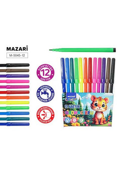 Фломастеры ТИГРЕНОК, 12 цв, вентилируемый колпачок, корпус круглый, ПВХ- упаковка с европодвесом