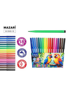 Фломастеры ПОПУГАИ, 18 цв, вентилируемый колпачок, корпус круглый, ПВХ- упаковка с европодвесом